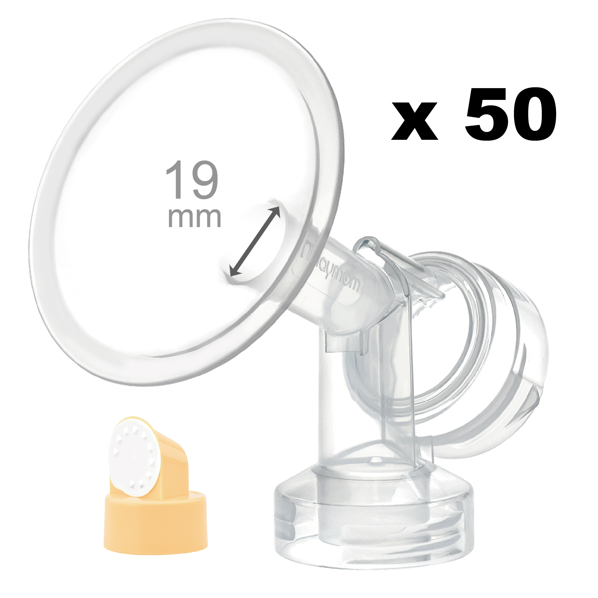 (image for) Breastshield (flange) with valve/membrane for Medela, 19 mm, 50 pc; Narrow (Standard) Bottle Neck - Click Image to Close